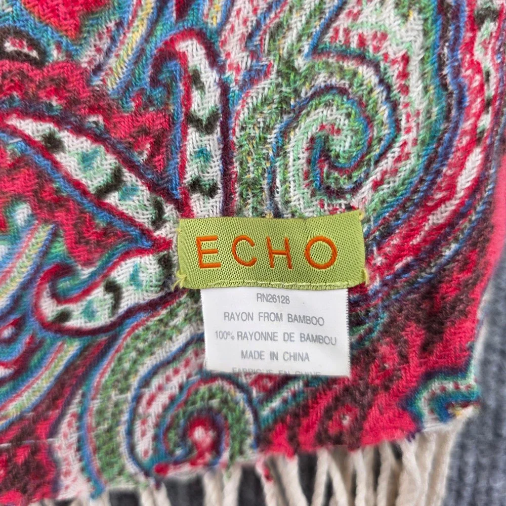 Echo Red Paisley Scarf 100% Rayon from Bamboo Fringe Trim Wrap RN26128